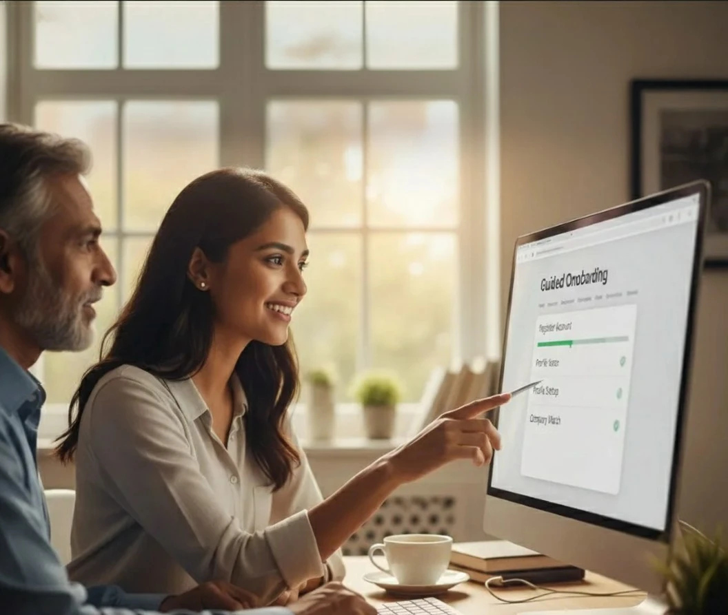 Guided onboarding from registration to your matched company